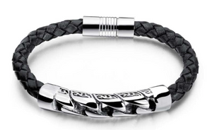 Leather and Stainless Steel Men's Bracelet