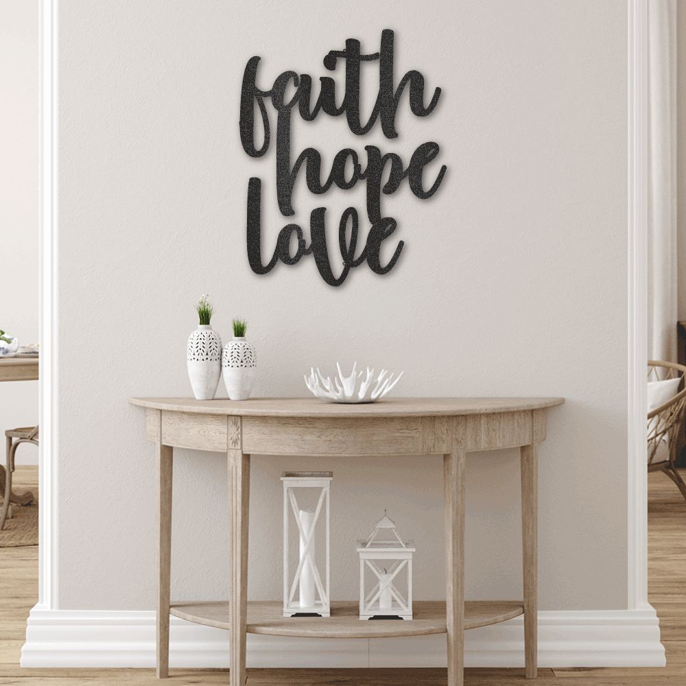 Faith Hope Love Script metal sign